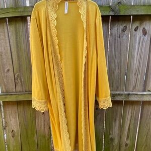 Tickled Teal Mustard Lace Accent Cardigan/Duster